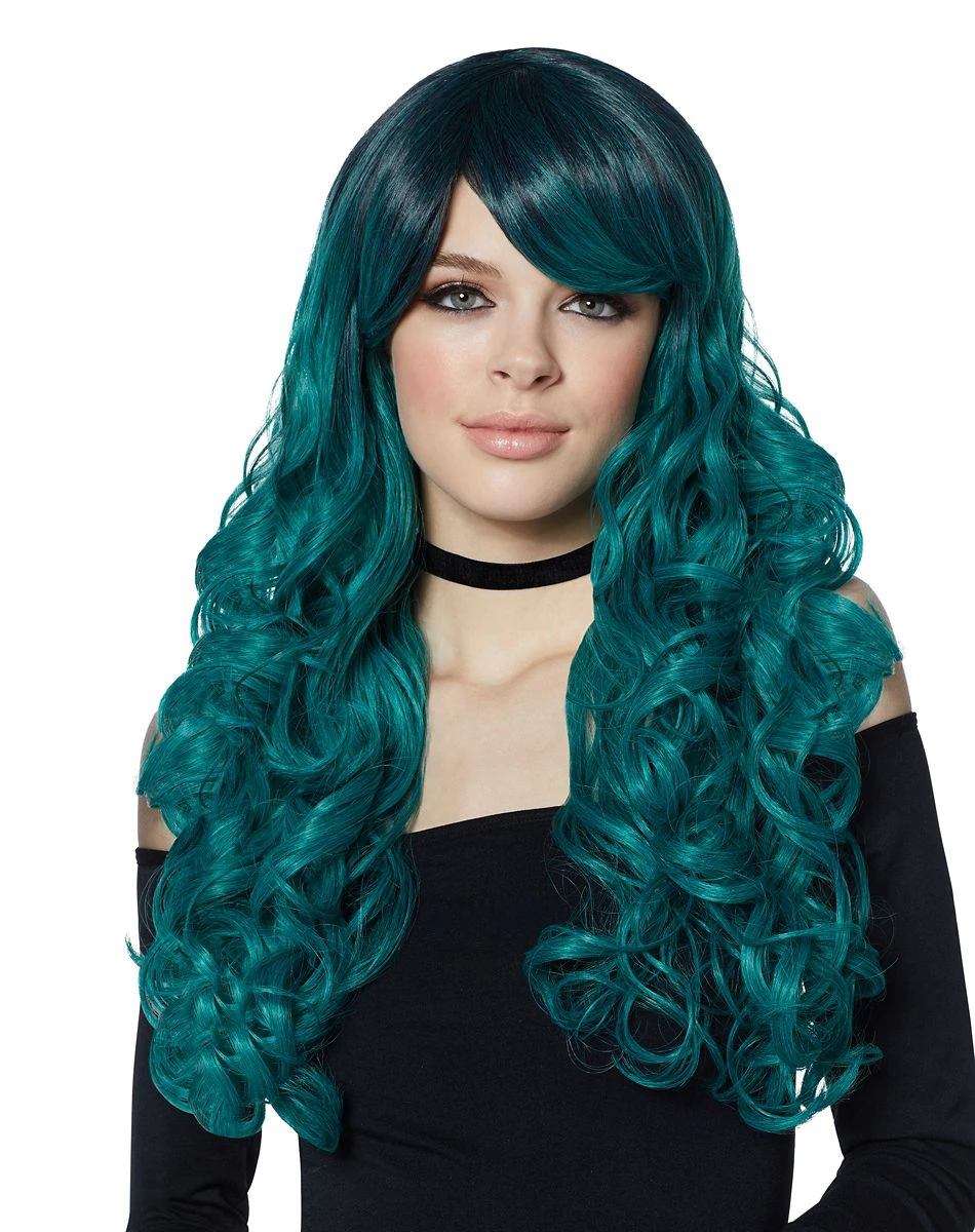Spirit Halloween Ash Green Curly Wig with Dark Roots 3 Spirit Halloween Ash Green Curly Wig with Dark Roots