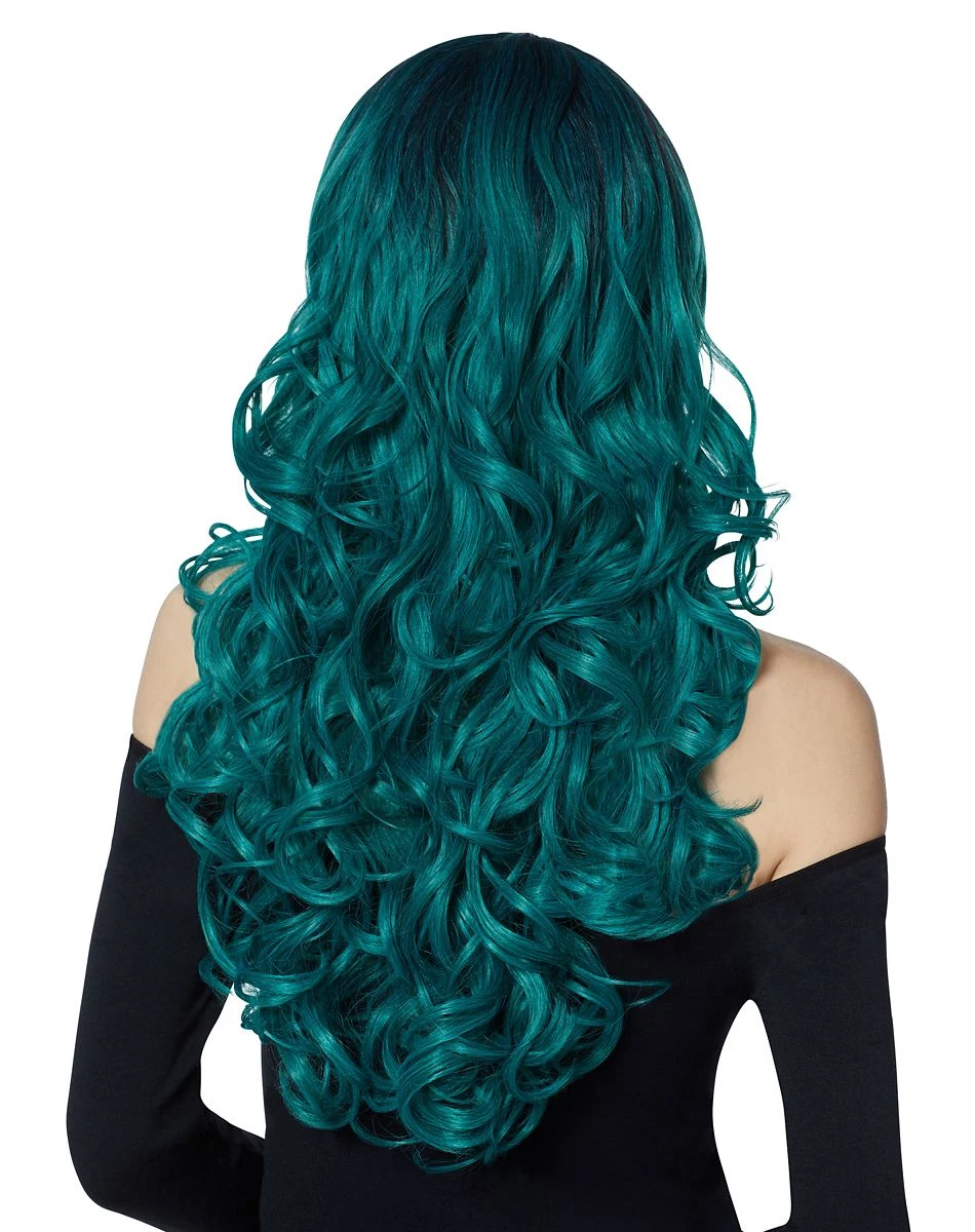 Spirit Halloween Ash Green Curly Wig with Dark Roots 4 Spirit Halloween Ash Green Curly Wig with Dark Roots - Image 2