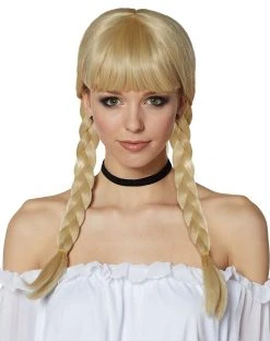 Spirit Halloween Blonde Braided Pigtail Wig with Bangs