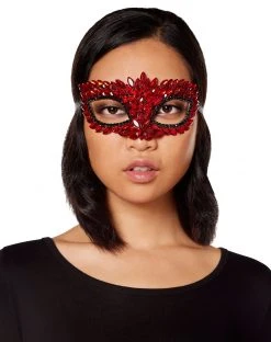 Spirit Halloween Red Rhinestone Eye Half Mask