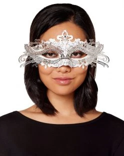 Spirit Halloween White and Silver Filigree Eye Half Mask
