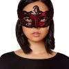 Spirit Halloween Red and Black Lace Sequin Eye Half Mask
