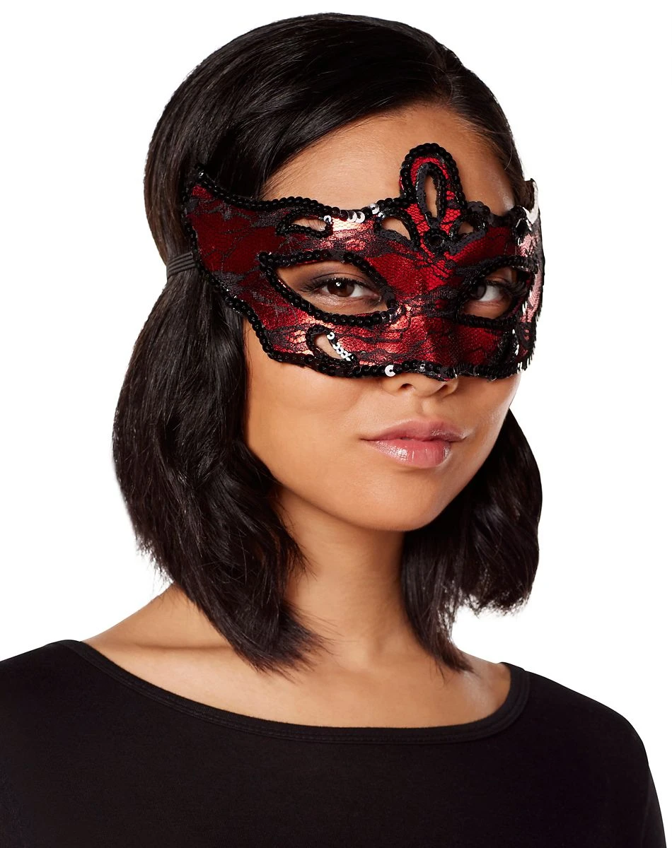 Spirit Halloween Red and Black Lace Sequin Eye Half Mask 4 Spirit Halloween Red and Black Lace Sequin Eye Half Mask - Image 2
