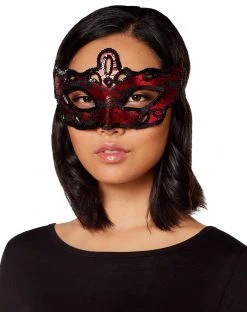 Spirit Halloween Red and Black Lace Sequin Eye Half Mask 7 Spirit Halloween Red and Black Lace Sequin Eye Half Mask -MELONHALLOW Sales 01408558 c