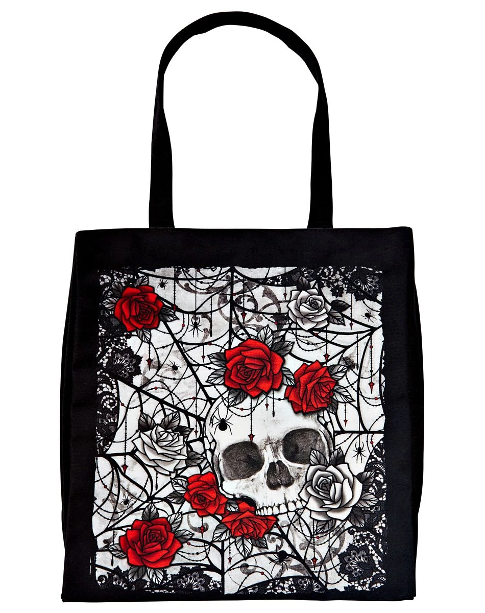 Spirit Halloween Skull and Roses Tote Bag 3 Spirit Halloween Skull and Roses Tote Bag