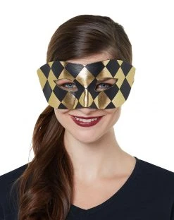 Spirit Halloween Black and Gold Checkered Mask
