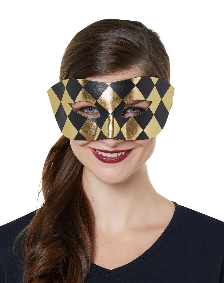 Spirit Halloween Black and Gold Checkered Mask 3 Spirit Halloween Black and Gold Checkered Mask