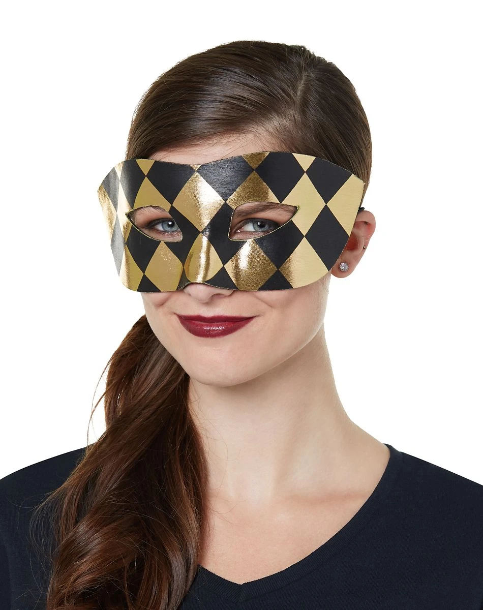 Spirit Halloween Black and Gold Checkered Mask 4 Spirit Halloween Black and Gold Checkered Mask - Image 2