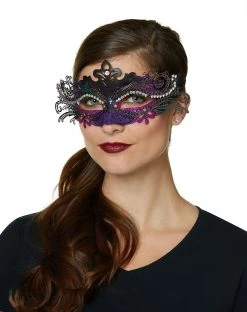 Spirit Halloween Purple Rhinestone Intricate Eye Half Mask