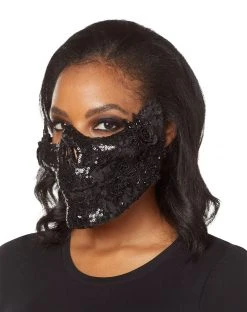 Spirit Halloween Black Skeleton Sequin Half Mask 6 Spirit Halloween Black Skeleton Sequin Half Mask -MELONHALLOW Sales 01473255 b