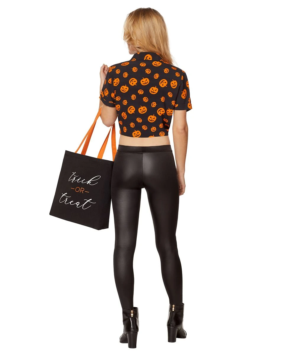 Spirit Halloween Adult Tie Front Pumpkin Shirt and Tote Bag 4 Spirit Halloween Adult Tie Front Pumpkin Shirt and Tote Bag - Image 2