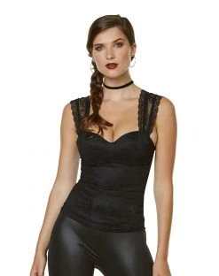 Spirit Halloween Adult Black Lace Cap Sleeve Corset