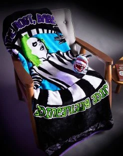 Spirit Halloween Reversible Beetlejuice Fleece Blanket -MELONHALLOW Sales 01488022 e