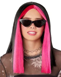 Spirit Halloween Pink and Black Money Piece Wig