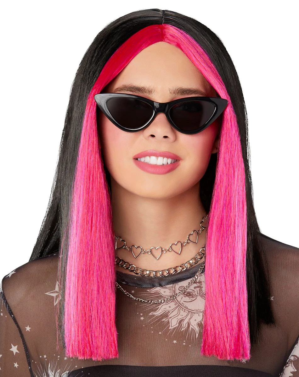 Spirit Halloween Pink and Black Money Piece Wig 3 Spirit Halloween Pink and Black Money Piece Wig