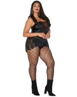 Spirit Halloween Adult Faux Leather and Lace Plus Size Bodysuit