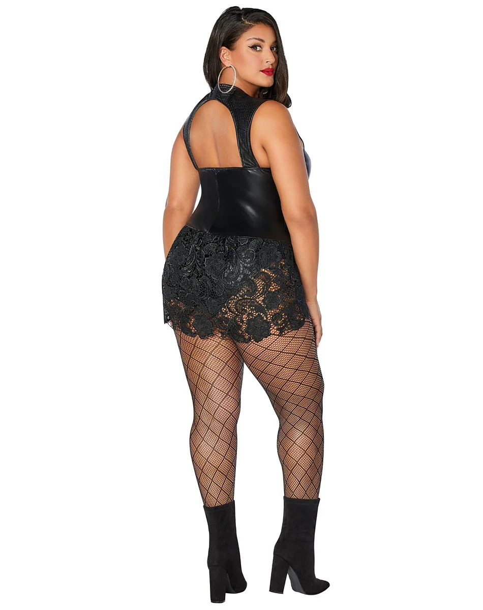 Spirit Halloween Adult Faux Leather and Lace Plus Size Bodysuit 4 Spirit Halloween Adult Faux Leather and Lace Plus Size Bodysuit - Image 2