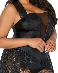 Spirit Halloween Adult Faux Leather and Lace Plus Size Bodysuit 7 Spirit Halloween Adult Faux Leather and Lace Plus Size Bodysuit -MELONHALLOW Sales 01522531 c