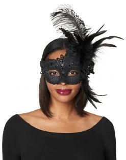 Spirit Halloween Black Sparkle Feather Eye Mask