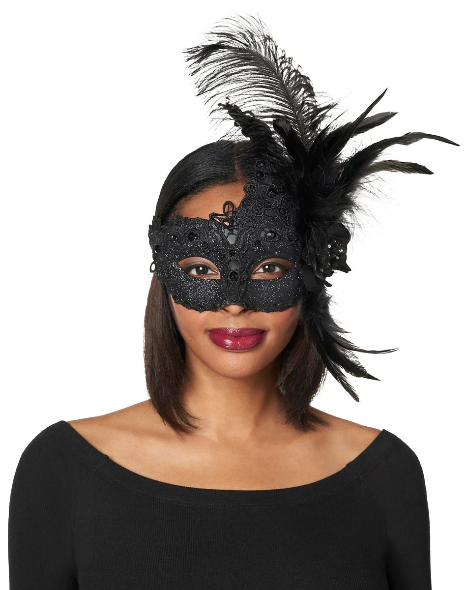 Spirit Halloween Black Sparkle Feather Eye Mask 3 Spirit Halloween Black Sparkle Feather Eye Mask