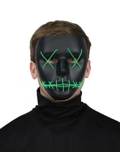 Spirit Halloween Light Up EL Wire Green Stitched Black Half Mask