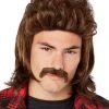 Spirit Halloween Brown Mullet Wig With Mustache -MELONHALLOW Sales 01550813 a