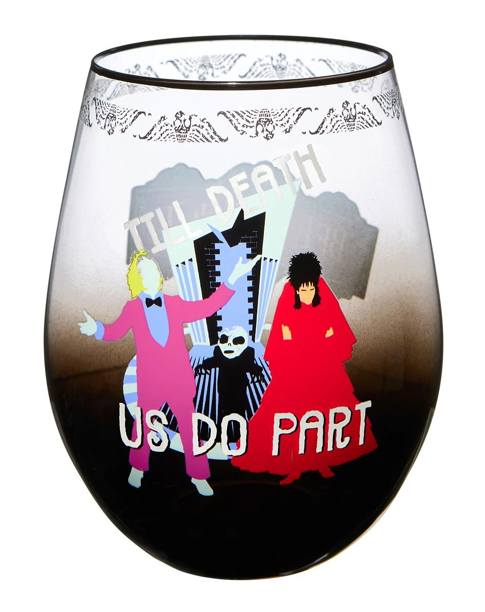 Spirit Halloween Till Death Us Do Part Stemless Glass - Beetlejuice 3 Spirit Halloween Till Death Us Do Part Stemless Glass - Beetlejuice
