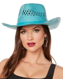 Spirit Halloween Blue Straw Cowboy Hat
