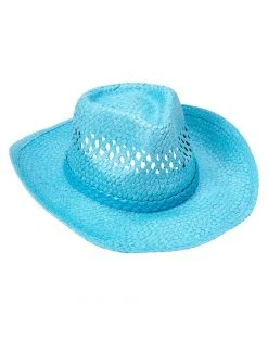 Spirit Halloween Blue Straw Cowboy Hat -MELONHALLOW Sales 01573013 c