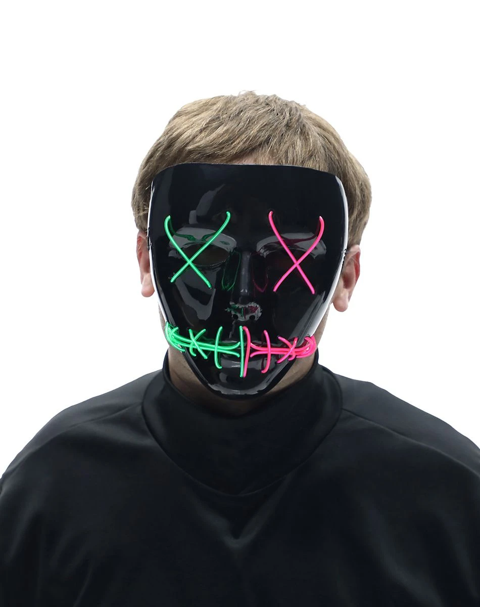 Spirit Halloween Light-Up El Wire Green and Pink Stitched Half Mask 3 Spirit Halloween Light-Up El Wire Green and Pink Stitched Half Mask