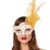 Spirit Halloween Gold Feather and Lace Eye Half Mask -MELONHALLOW Sales 01587898 a